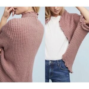 Anthropologie moth cardigan sweater scalloped edge waffle knit boho size S